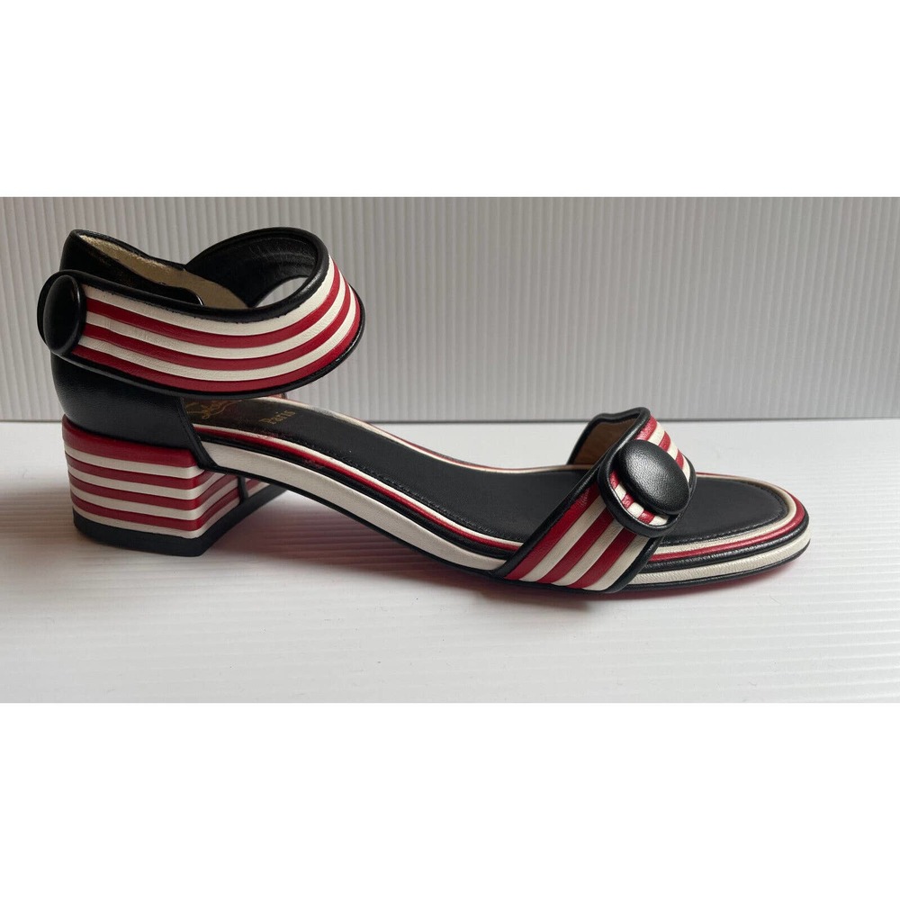 CHRISTIAN LOUBOUTIN 37 Sandals Baraboum 35mm Nautical Red/White/Black $1295